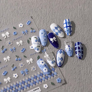2024 autumn and winter new nail stickers blueberry diamond bow three-dimensional relief waterproof nail stickers decorative decals