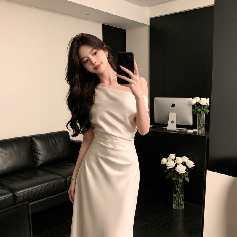 French-Style Asymmetrical Shoulder Design Long Dress for Women 2026 Nightclub Goddess New Model High-End Pure Desire Temperament Slimming Dress French-Style Asymmetrical Shoulder Design Long Dress for Women 2026 Nightclub Goddess New Model High-End Pure Desire Temperament Slimming Dress