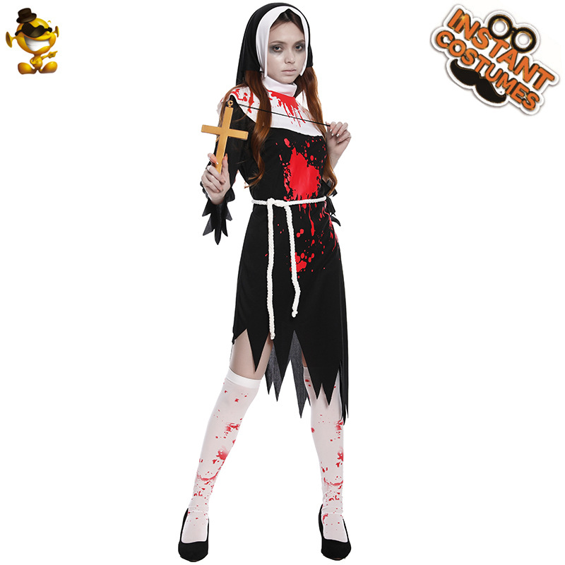 Halloween Ghost Festival adulto mujeres Bloody monja vestido de fiesta carnaval Cosplay ropa