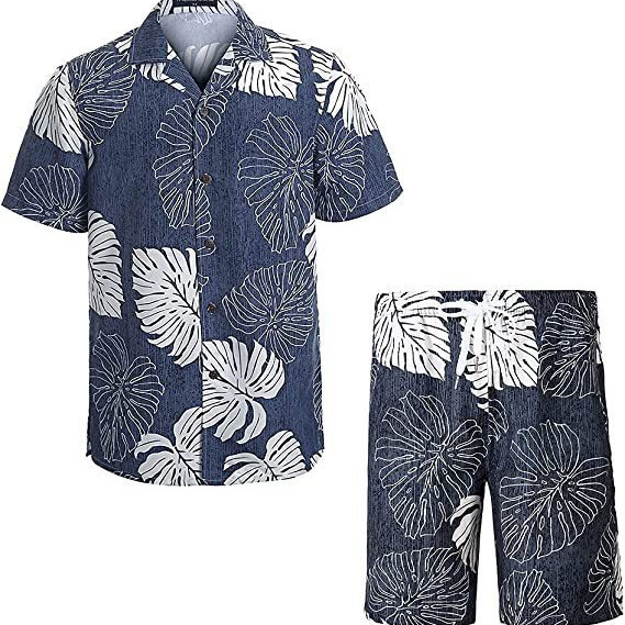 男士夏威夷西装领宽松款夏威夷衬衫短裤男士短袖休闲沙滩裤套装
