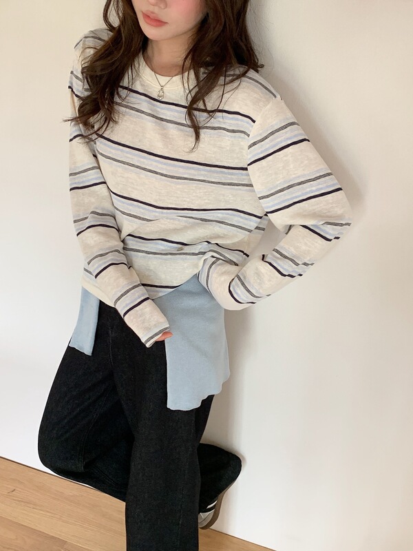 2025早秋新款慵懒风打底衫简约百搭条纹长袖T恤宽松显瘦上衣女|undefined