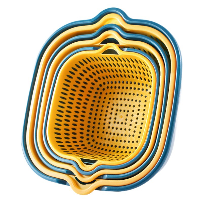 Cesta de drenaje de doble capa de seis piezas engrosada cuenca de lavado de vegetales hogar plato de fruta cocina cesta de verduras multifuncional caja de drenaje