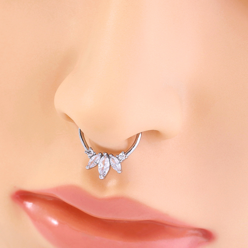 Personality Trend Nose Studs Micro-studded Piercing False Nose Ring Crown Nose Clip Zircon Accessories display picture 1