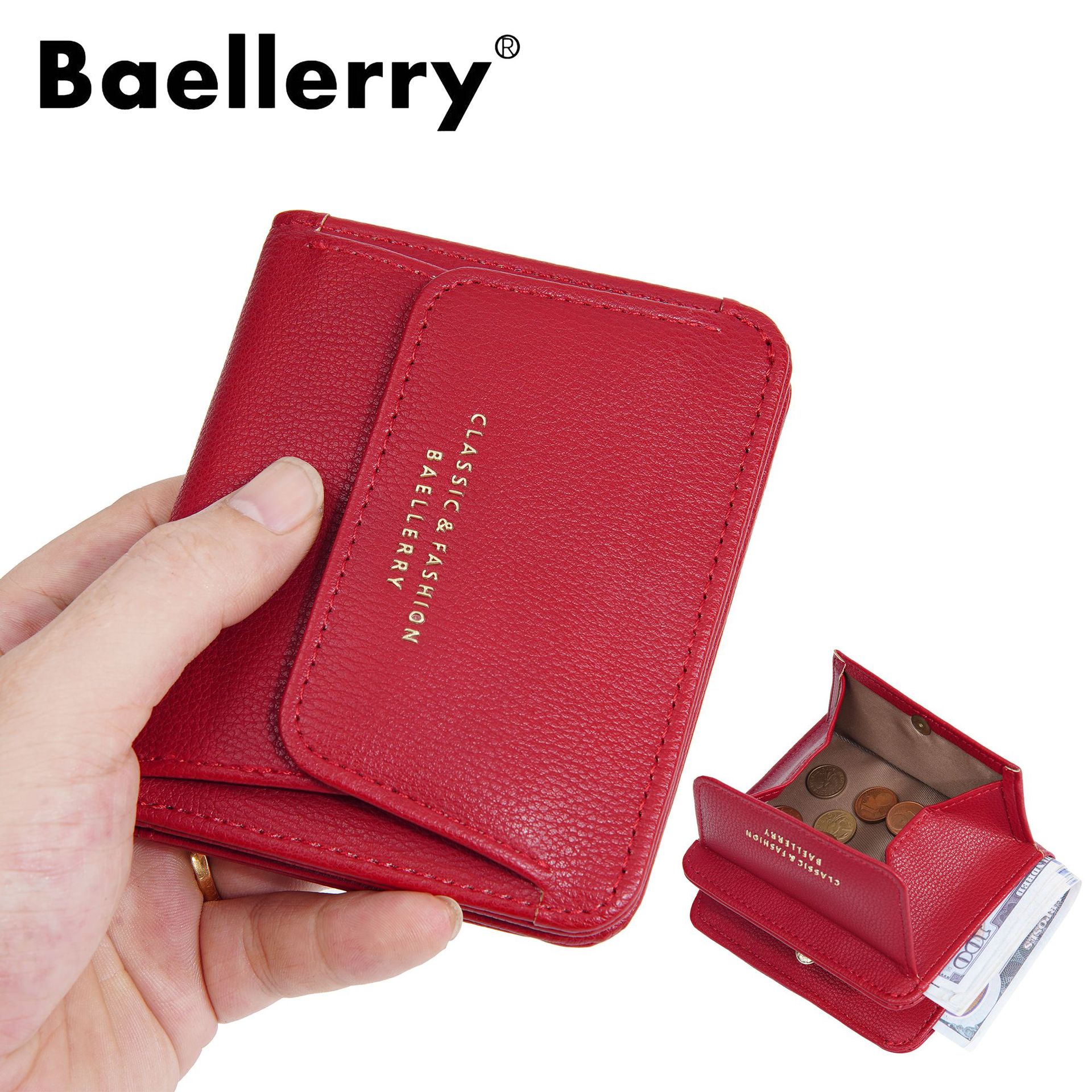 baellerry新款钱包女士跨境简约短款搭扣零钱夹时尚薄款日式卡包