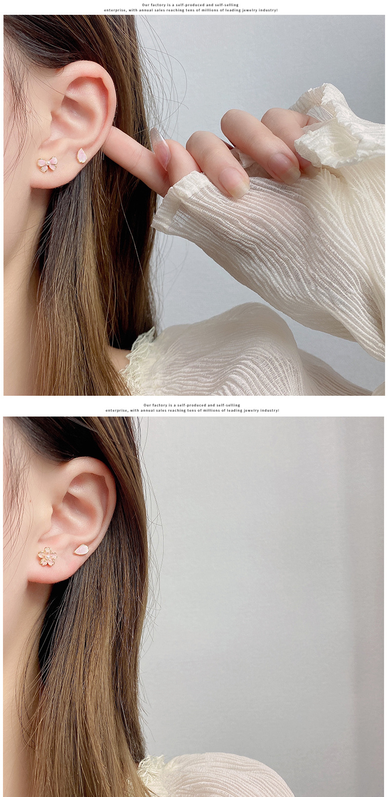 Sweet Flower Bow Knot Alloy Enamel Inlay Pearl Womenu0027S Ear Studs 3 Pairs