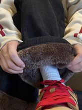 灯芯绒超厚羊羔绒裤子男加绒加厚黑色保暖冬季青少年一体绒阔腿裤