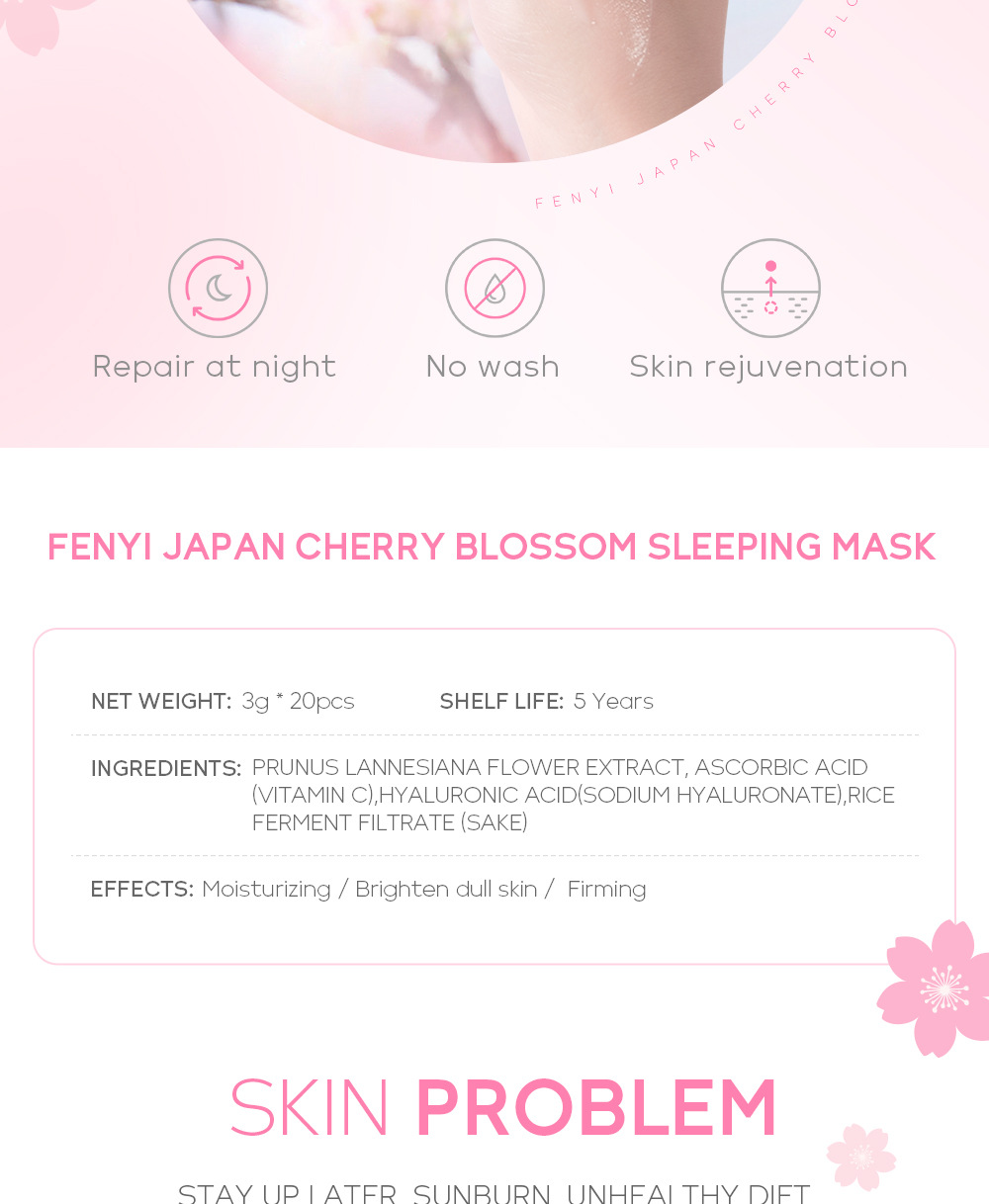 Cross-border FENYI Japanese Cherry Blossom Sleeping Mask 3g skin care products, Shopee AliExpress manufacturer wholesale supply undefined