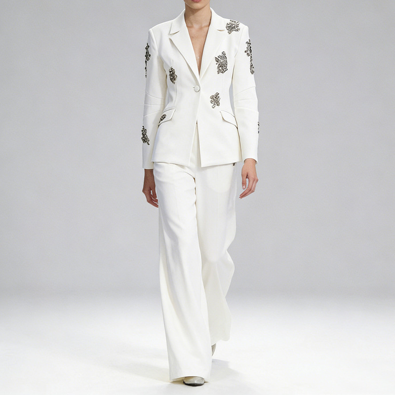 High Street Fashion 2026 Designer High-End Heavy-Duty Beaded and Diamond-Studded Blazer and Wide-Leg Pants Two-Piece Set High Street Fashion 2026 Designer High-End Heavy-Duty Beaded and Diamond-Studded Blazer and Wide-Leg Pants Two-Piece Set