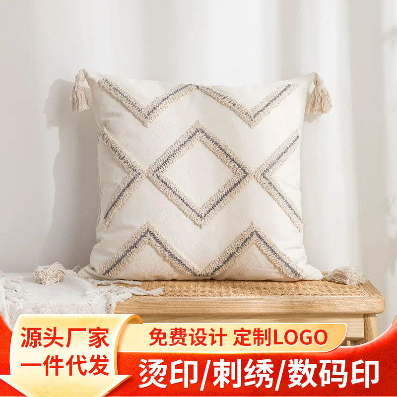 Cross-Border Woven Bohemian Tufted Pillowcase Lumbar Pillow Sofa Bedside Cushion Bedroom Decorative Pillow Ready Stock