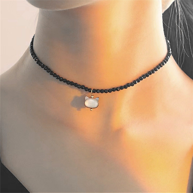 2207186 (1) 超萌猫咪项链14K包金超闪黑尖晶石颈