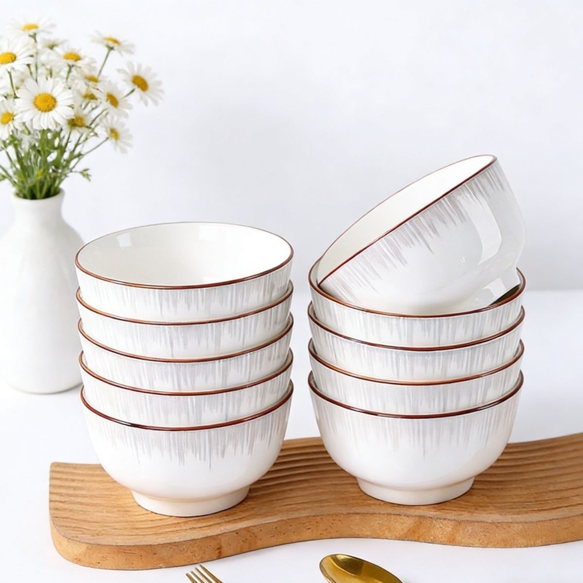 Tazón de arroz de cerámica de 5 pulgadas para el hogar tazón de ensalada de tazón de piedra de lluvia creativa de alta apariencia Hot ins comer tazón