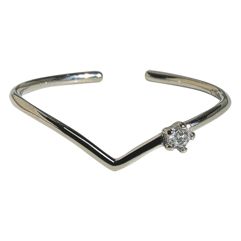 s925 silver-plated V-shaped zircon ring female advanced simple niche design index finger ring thin ring light luxury cold style