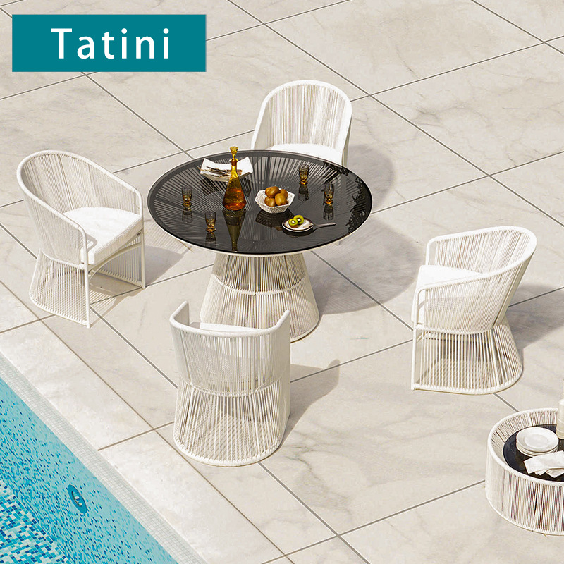 Mesa y silla al aire libre patio balcón protector solar impermeable ocio al aire libre silla de caña jardín mesa y silla nórdica combinación