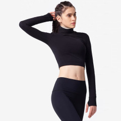 Korean style autumn and winter new yoga wear long-sleeved women's fitness sports tops with small hollows and removable chest pads solid color sexy