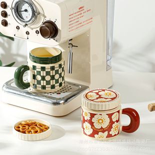 Nordic retro mug creative high-looking flower ceramic cup high-end light luxury office high-grade coffee cup