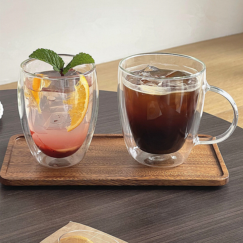 Taza de agua de vidrio transparente de doble capa, taza de té creativa resistente al calor, taza de aislamiento térmico, taza de leche, taza de jugo, taza de café