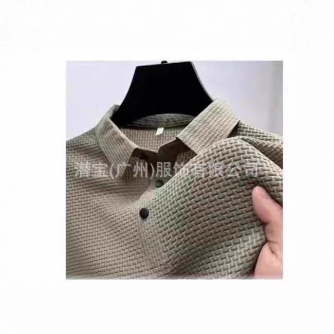 2025 New Cross-Border Men's Clothing Amazon Simple K Summer Breathable Pure Color High Elastic Ice Silk Short-Sleeved T-Shirt Polo Shirt