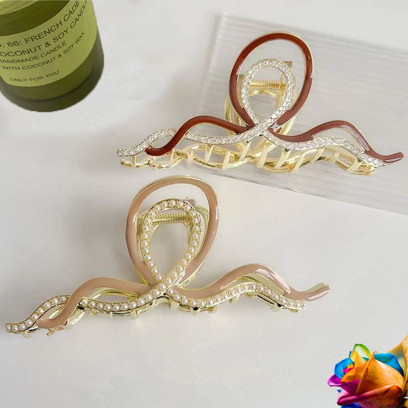 合金发夹点钻波浪后脑勺鲨鱼夹头饰夹子盘发抓夹发量多发饰不伤发