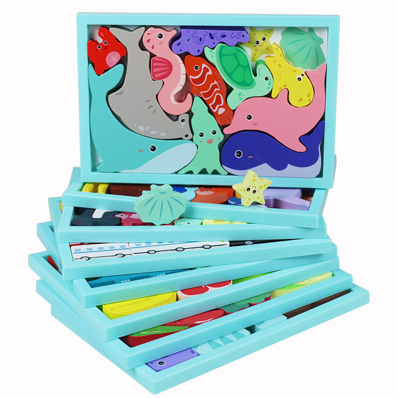 Rompecabezas tridimensional creativo de madera educativo para niños 0,24 animal digital rompecabezas de frutas y verduras bloques de construcción juguete juego cognitivo