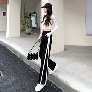 阔腿裤子女夏季2023新款高腰气质宽松垂感拖地直筒休闲潮流运动裤