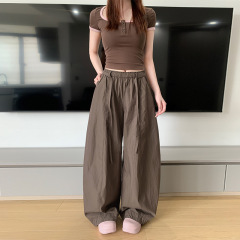 萝卜大叔弯刀阔腿裤女夏季薄款速干裤高腰宽松垂坠慵懒系带休闲裤