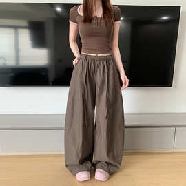 萝卜大叔弯刀阔腿裤女夏季薄款速干裤高腰宽松垂坠慵懒系带休闲裤