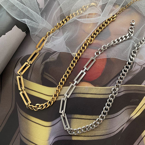 Cold style European and American personality splicing chain titanium steel necklace ins simple and versatile hip hop clavicle chain sweater chain for women