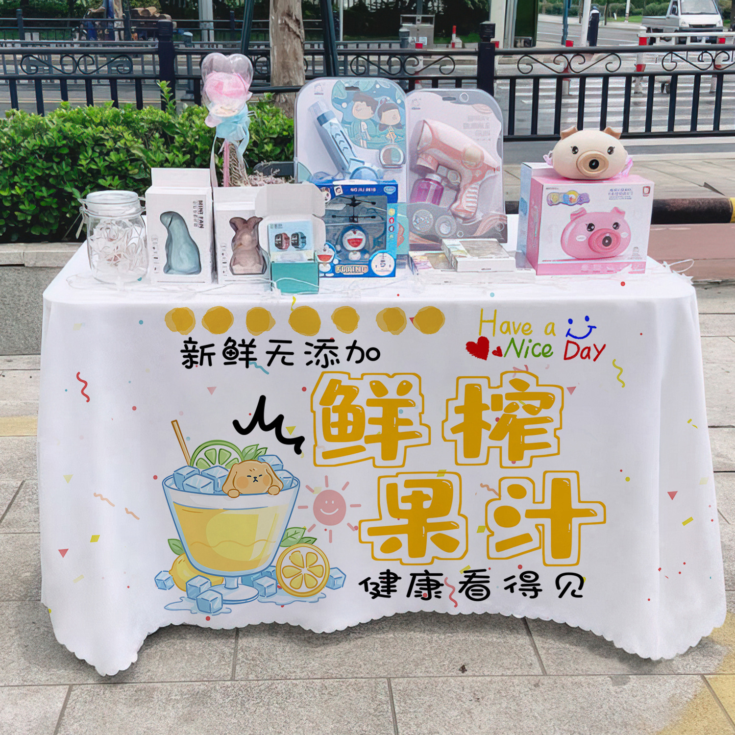 Jugo de fruta fresco toal de mesa letrero gourmet mercado nocturno en línea barraca de tela publicitaria pancarta