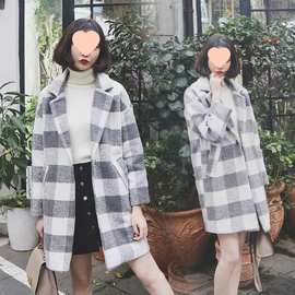 毛呢外套女冬装中长款韩版2025新款宽松大衣学生斗篷格子加厚呢子