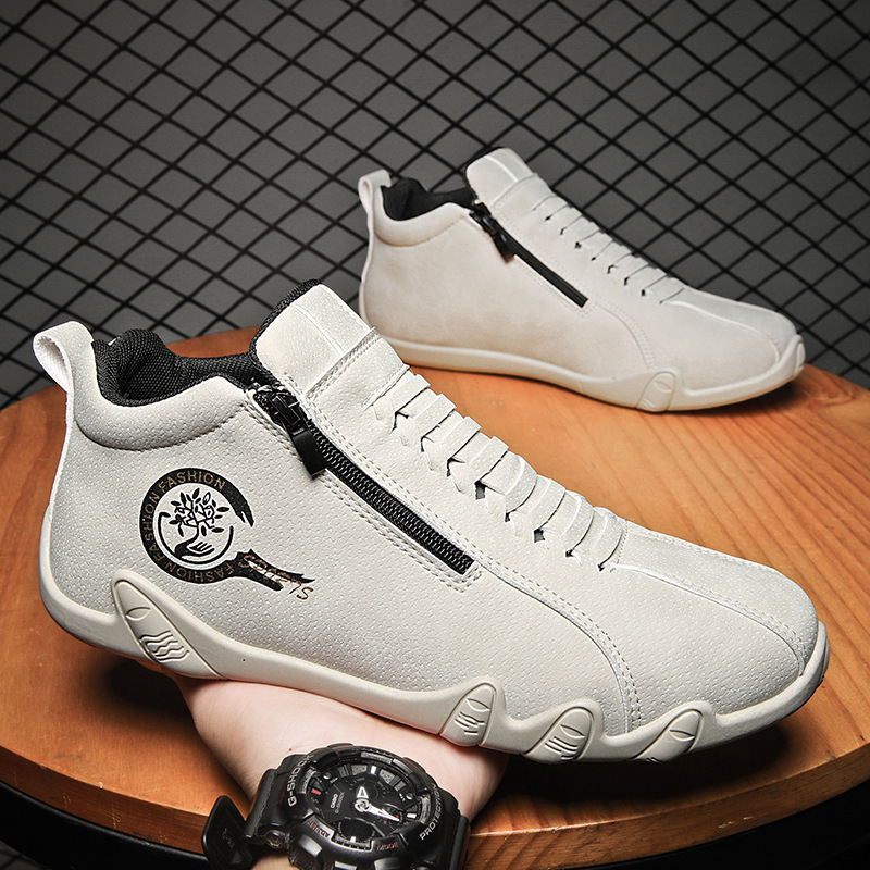 Light Luxury 2025 TikTok high quality plus size Leather Waterproof Low-top Outdoor Mid-top Sneakers Hong Kong-style Casual Men's Shoes