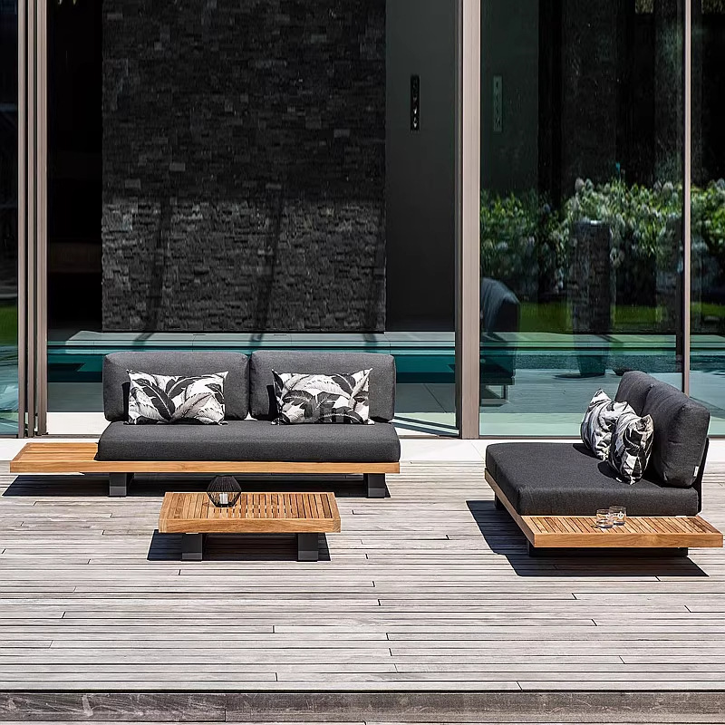 Sofá de teca al aire libre patio a prueba de agua y protección solar diseñador al aire libre villa hotel balcón combinación de muebles de madera anticorrosiva