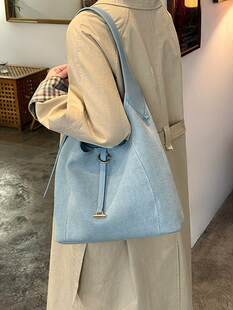Denim capacious shopping bag, one-shoulder bag