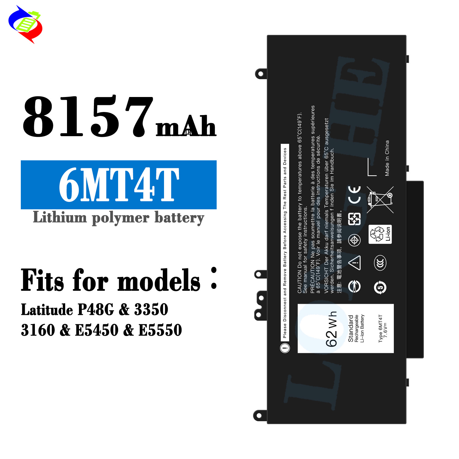 适用于戴尔6MT4T笔记本电池Latitude P48G/3350/3160/E5450/E5550