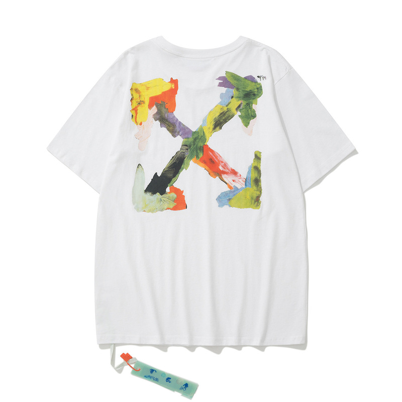 トレンディな漫画落書き油絵矢印半袖男性と女性ルーズカップル OFW 純綿半袖 Tシャツ夏 mk ゼブラ|undefined