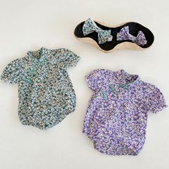 2023 Summer Short-Sleeve Floral Baby and Toddler Onesie Climbing Suit for Girls with Chinese Style Qipao and Hair Ties