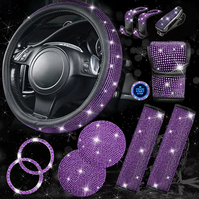with Diamond-Encrusted Steering Wheel | Steering wheel cover - light-violet-38cm