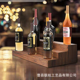 木制3层酒瓶架 酒吧酒瓶展示架 阶梯式红酒收纳架 客厅厨房置物架