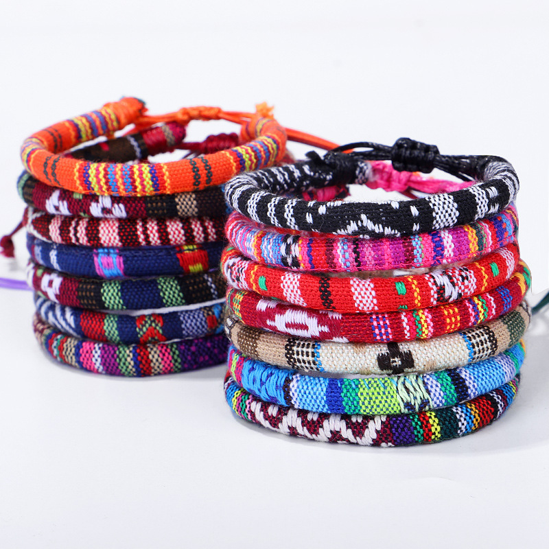 New Irregular Geometric Flower Pattern Ethnic Style Hand Woven Friendship Bracelet Color Surfing Hand Rope Jewelry