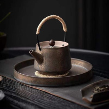 围炉煮茶粗陶铁锈提梁壶陶瓷温茶炉保温耐热暖茶器蜡烛加热煮茶器