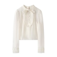 现货2025秋季夏季宫廷风层叠荷叶边蝴蝶结装饰衬衫女LF25Q41SB254