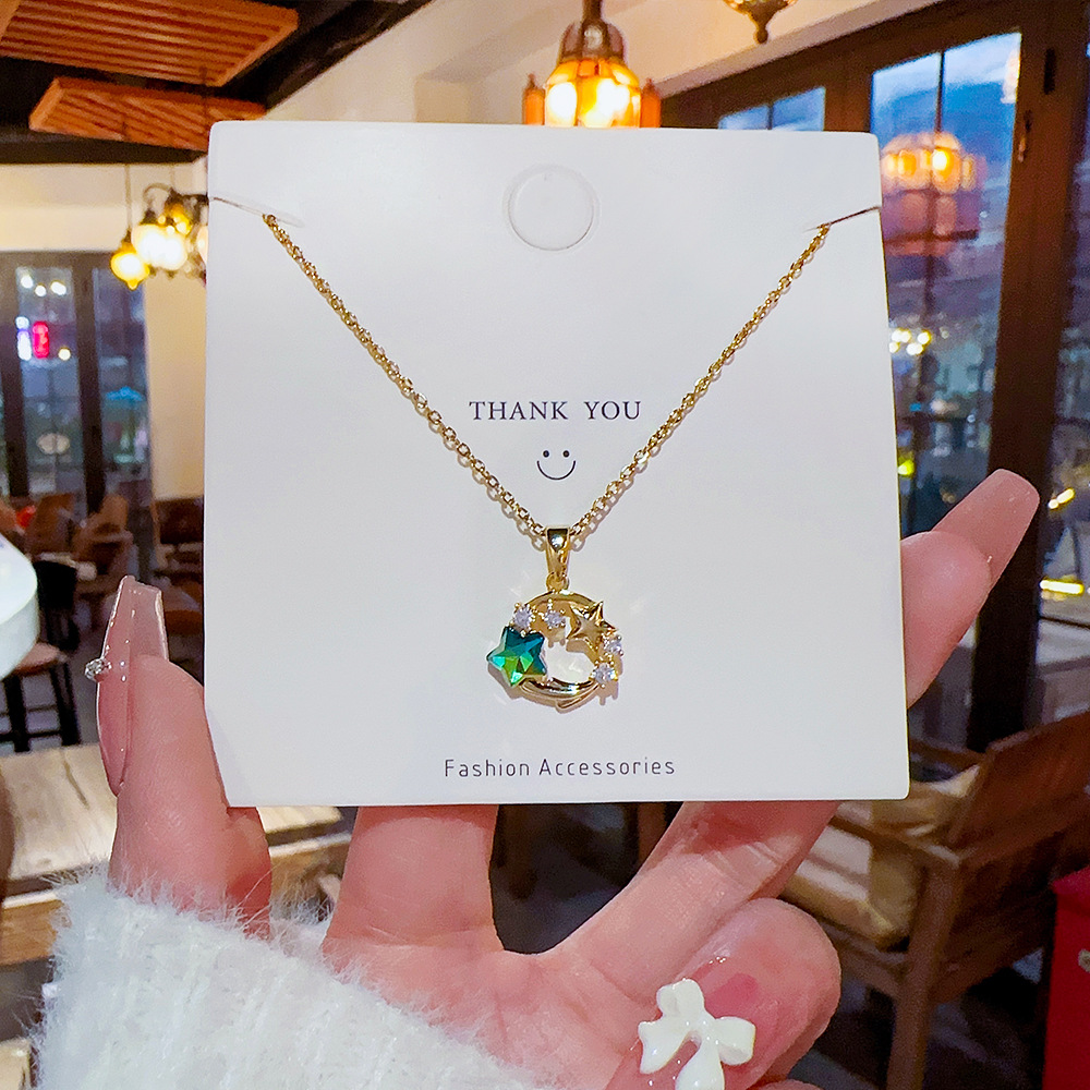 Sweet Star Titanium Steel Inlay Zircon Pendant Necklace_colorza_4