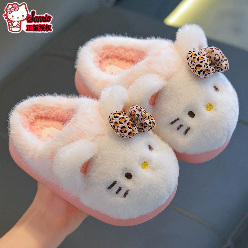 Девочкам тапочки Hello Kitty утеплённые на флисе с закрытой пяткой