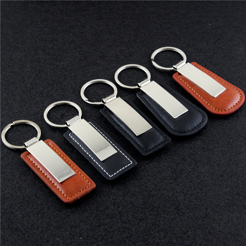 Cross-Border Spot Metal Car Pu Leather Keychain Custom Laser Logo Advertising Small Gift Pendant