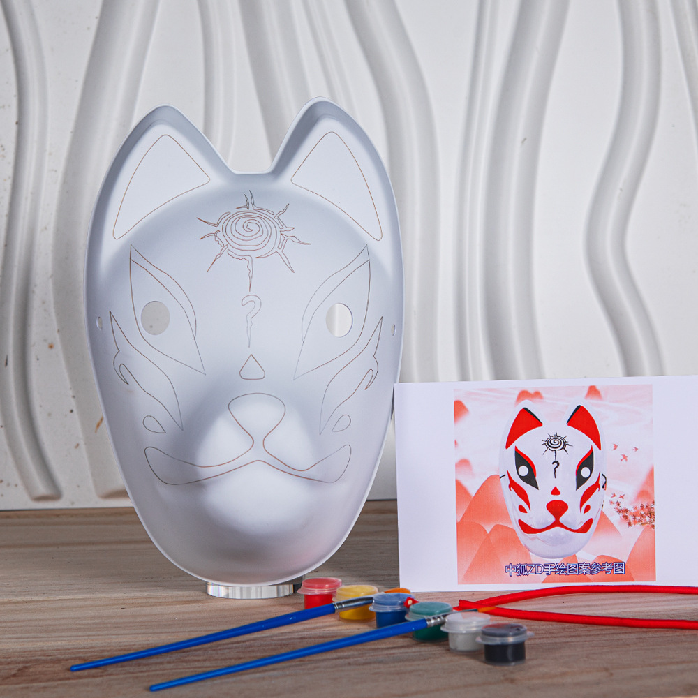 Nuevo estilo de línea de gancho zorro blanco puro con dibujo de línea cara en blanco máscara de pulpa maquillaje facial niños DIY pintado a mano