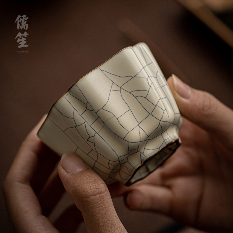 Ru 가마 차 컵 마스터 컵 싱글 컵 화이트 도자기 세라믹 차 세트 세트 개인 차 컵 차 그릇 차 컵