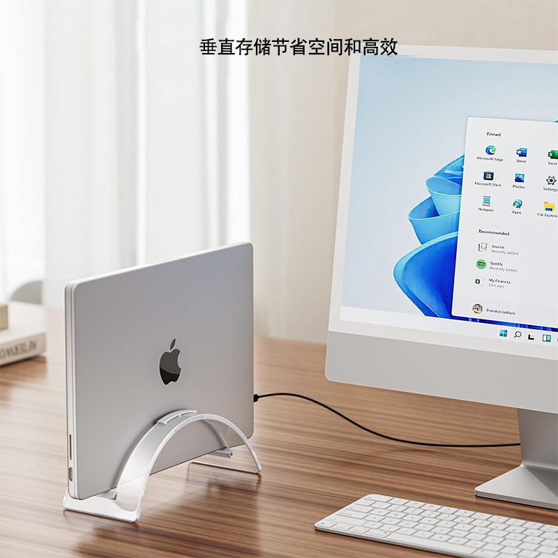 跨境桌面隐形立式垂直笔记本电脑支架透明亚克力平板电脑散热底座