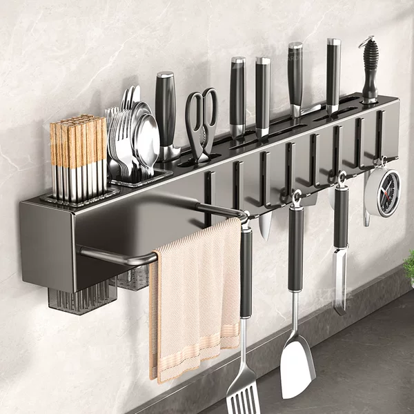 Manufacturer Supplies Kitchen Knife Holder, Punch-Free, Thickened Multifunctional Chopstick Holder, Knife Holder, Integrated Storage Wall-Mounted Storage Rack