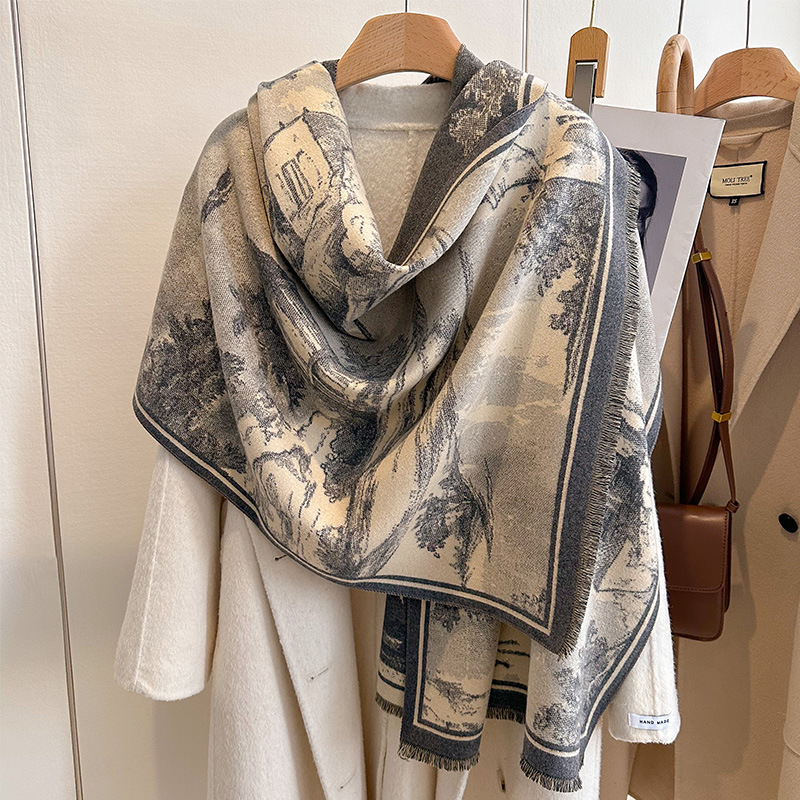 Autunno Inverno Nuovo Paesaggio ad olio europeo Elegante, alla moda e di alta qualità Cashmere caldo da donna_voghion.com