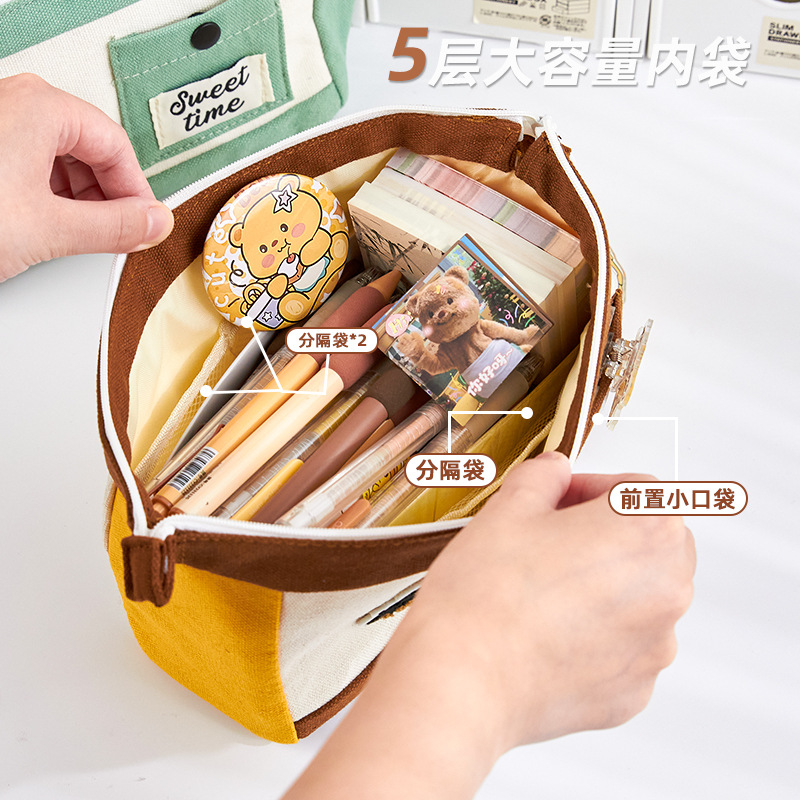 Bolsa de lienzo simple de gran capacidad para estudiantes de primaria encantadora caja de papelería Capibara niñas de secundaria secundaria bolsas de papelería para niños