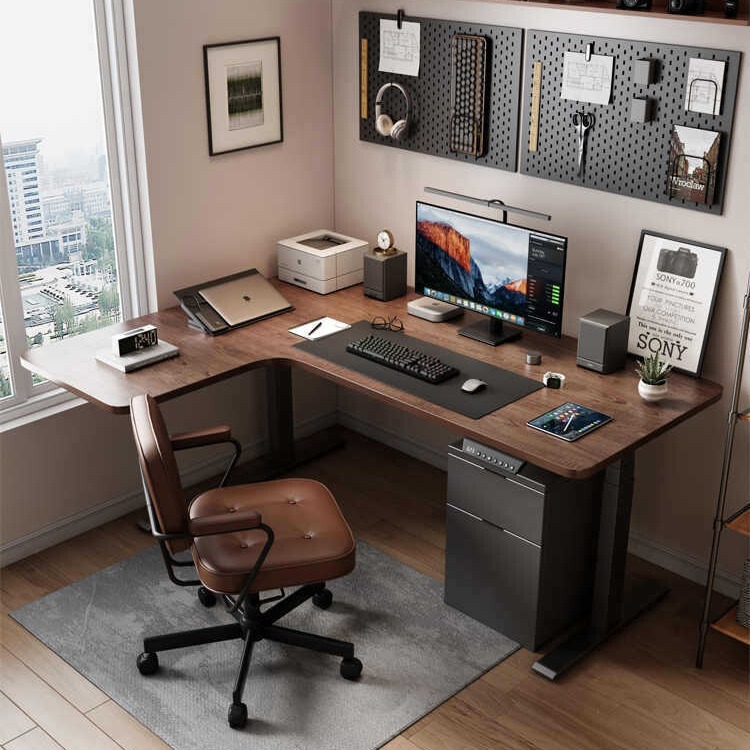 Walnut Electric Corner Adjustable Desk L-Shaped Study Computer Desk Corner Home Desk Smart Adjustable Walnut Electric Corner Adjustable Desk L-Shaped Study Computer Desk Corner Home Desk Smart Adjustable